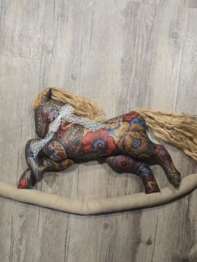 Vintage Handcrafted Cottagecore Floral Fabric Rocking Horse Wall Art.